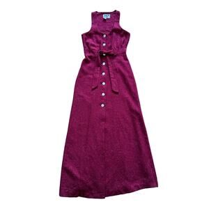 Oops California Vintage 1970's Belted Maroon Button Down Maxi Dress Size Small